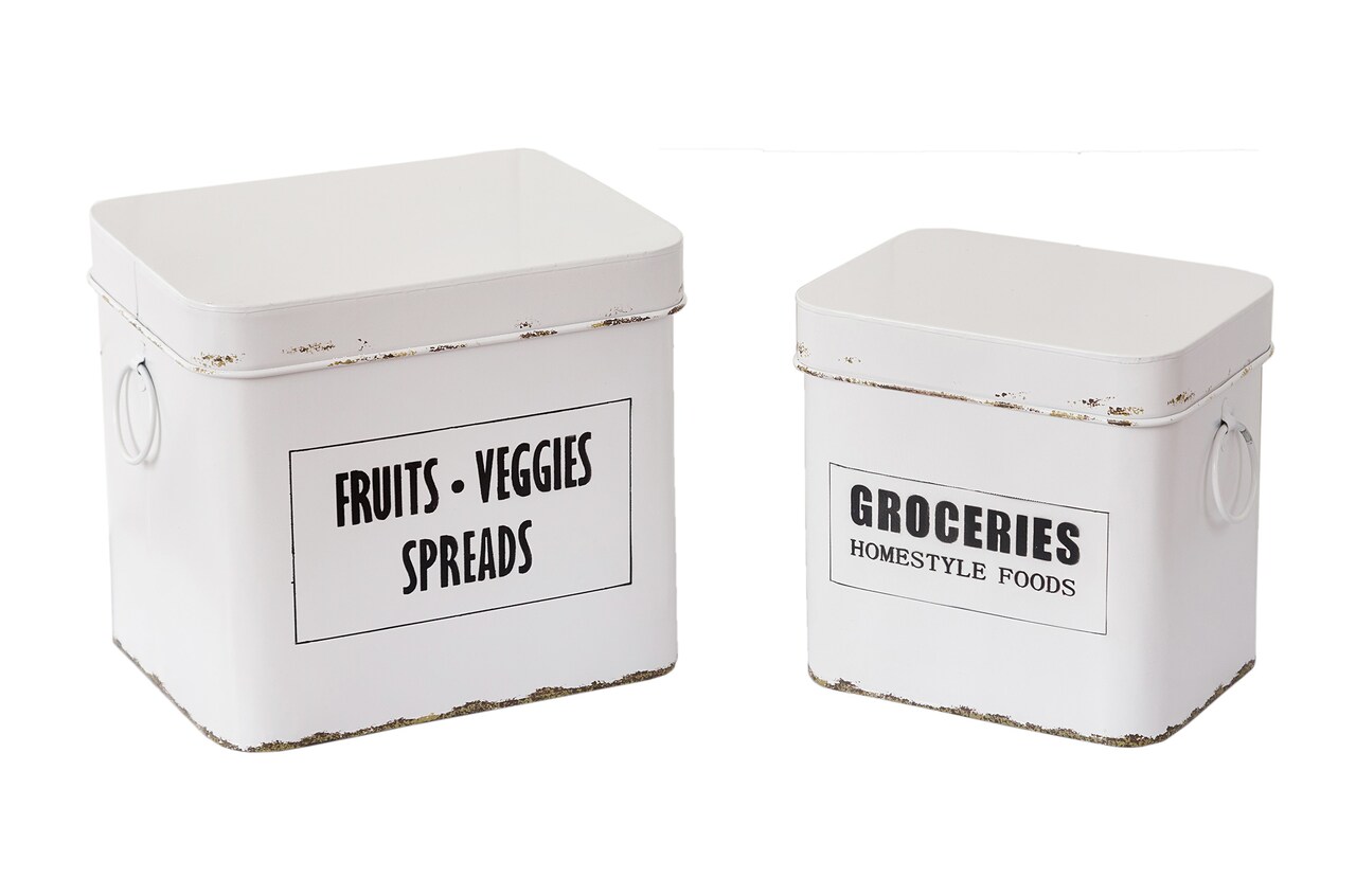 Set of 2 Weathered Finish Farmhouse Design Metal Kitchen Canisters